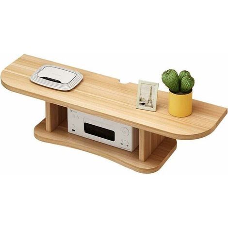 Meuble TV flottant, étagère murale pour cacher le câble, console multimédia à 2 niveaux, décoration murale (couleur : bois, taille : 60 cm) (1/5)