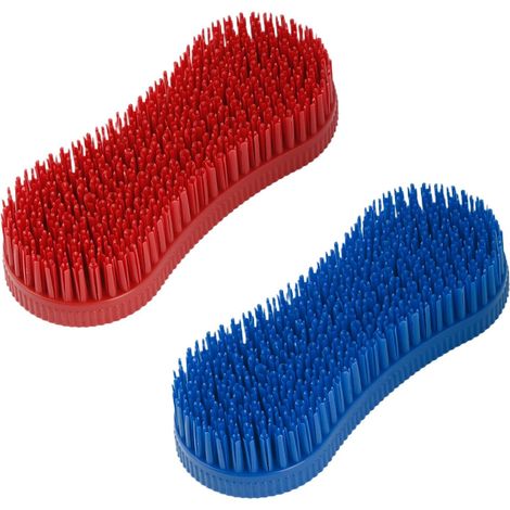 Set mit 2 Silikon-Pferdepflegebürsten - Langlebiges Massagegerät für Pferde zur Pflege von Mähne, Schweif und Körper (rot + blau)