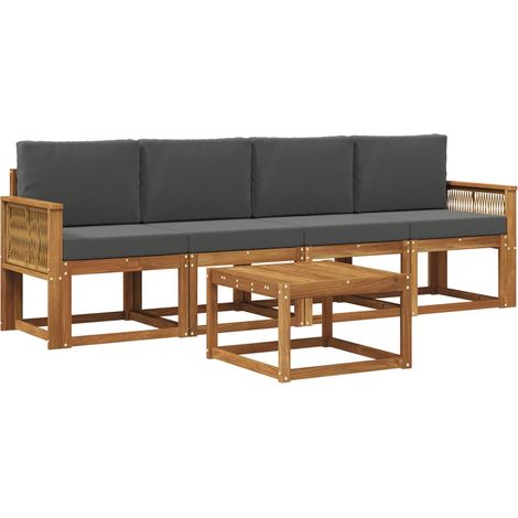 Set di divani da esterno 5 pz Salotto da Giardino Naturale e Antracite Poliestere (1/5)