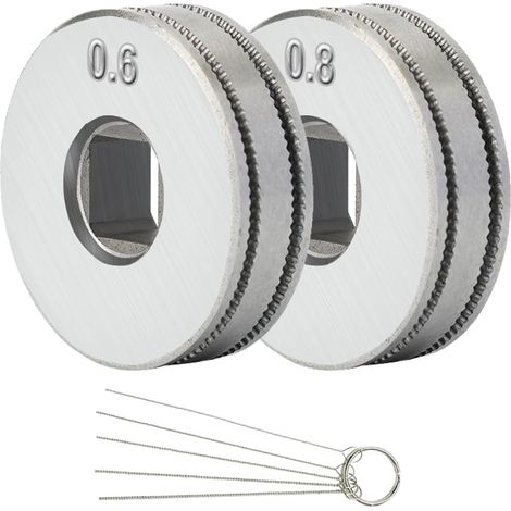 Roues d'entraînement du dévidoir de fil MIG pour SSJ16 Dévidoir de fil fourré Guide pour soudeur MAG MIG Equipement à rainure moletée1 x molette de 0.6mm, 1 x molette de 0.8mm (2 Pcs)