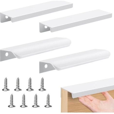 Lot de 4 Poignée Invisible Blanche 120mm Deux Modèles Poignée Meuble Invisible Blanc Poignée de porte Dissimulée en Aluminium Poignée Encastrée Poignee Profil Aluminium Invisible avec Vis (1/5)