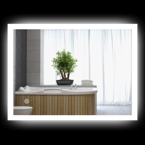 Miroir de salle de bain avec lumière LED, trois couleurs à intensité variable, 80x60cm, fonction anti-buée, fonction mémoire, interrupteur tactile. (1/5)