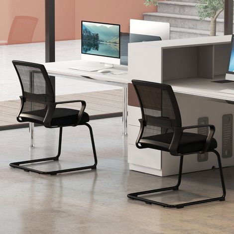 Guest chair with lumbar support & sled base & padded seat conference chair black (1/5)