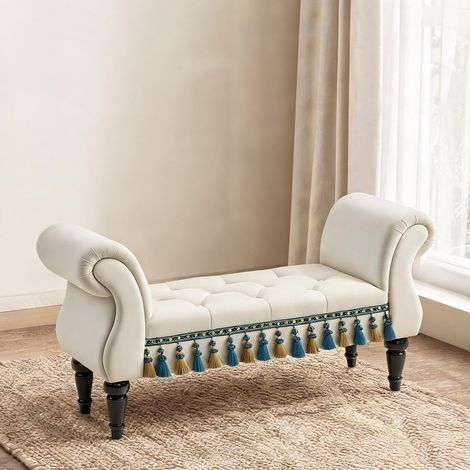 Table de chevet beige en velours bois mousse 117 x 40 x 58 cm (1/5)