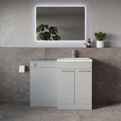 Napoli 390 Gloss Grey Pearl 1100mm 2 Door Vanity Unit Toilet Suite with Glide Basin - 1100mm - Chrome 160mm HandleWithout Kingston Toilet Pan
