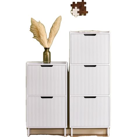 Zapatero, diseño que ahorra espacio, almacenamiento de 3 compartimentos, BLANCO (1/2)
