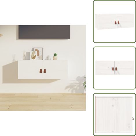 Wandschrank Weiß 80x30x30 cm Massivholz Kiefer - Holzregal - Wandregal - Regal Weiß - Speicherplatz - Hängeregal (1/5)