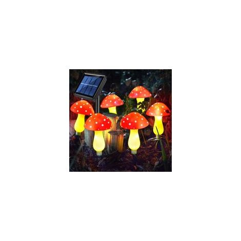 【6 luces】Luz solar LED roja con forma de hongo, luz blanca cálida para exteriores