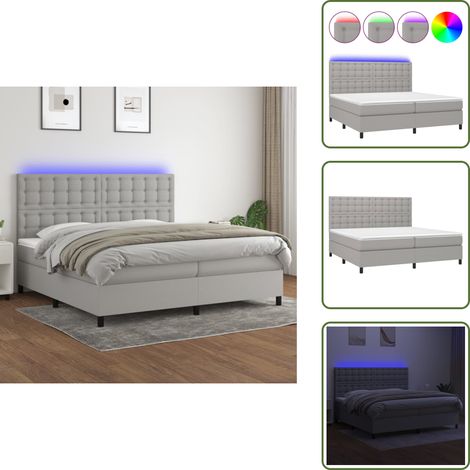 Sommier à lattes de lit et matelas et LED Gris clair 200x200 cm - Sommier Tapissier - Lit Plateforme - Lit Avec Led - Matelas À Ressorts Ensachés - Têted Lit Ajustable (1/5)