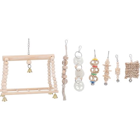 Balancelle oiseau jouets suspendus cloche en bois pin échelle grimpe accessoires cage perruche calopsitte conure diamant mandarin (1/5)
