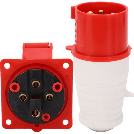 Fiche 32A 3 phases prise industrielle étanche IP67, connecteur mâle/femelle 3P+E 380V-415V, boîtier robuste anti-poussière et imperméable pour atelier. (1/5)
