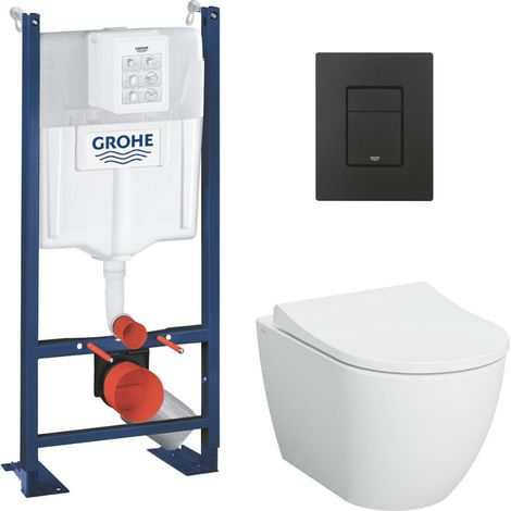 Grohe Rapid SL Pack WC bâti-support + WC sans bride Vitra S60 + Abattant SoftClose + Plaque noir mat (RapidSL-S60-KF0) (1/5)