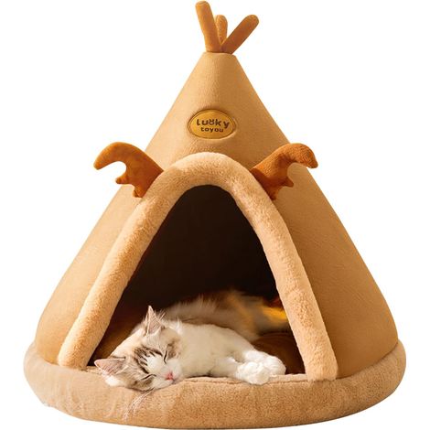 Lit Grotte pour Chat, Tipi Triangulaire Confortable pour Chat, Animal De Compagnie Holiday Cat Cave Maison Et Lit - MMCD-ZGL-05500 (1/5)