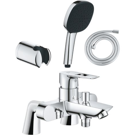 Pack mitigeur bain douche mécanique GROHE Start Loop + douchette carré  2 jets + flexible + support