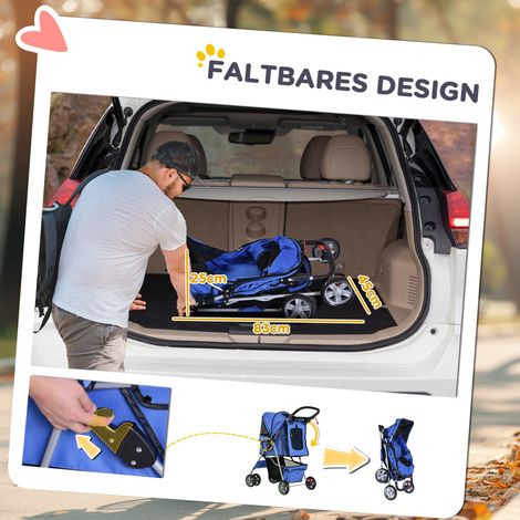 Chariot pour chien pliable avec porte-gobelet et auvent bleu (1/4)
