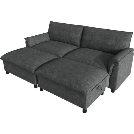 Canapé sectionnel Cloud modulaire, canapé de salon confortable en forme de U/d’angle, canapé deep seat, canapé Cloud surdimensionné avec 2 poufs mobiles, dossier haut, noir, dimensions: B216 × H82 × T (1/5)
