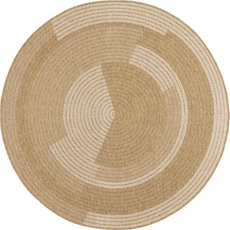 Tapis extérieur kilim Ø160cm beige et blanc rond JUTE ART 7