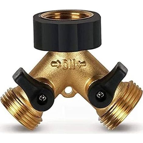 Répartiteur de et 2-Voies Y-Distributeur pour Tuyaux D'Arrosage, Répartiteur D'Eau 3/4 Pouces pour Connexion de 2 Appareils, Laiton (1/5)