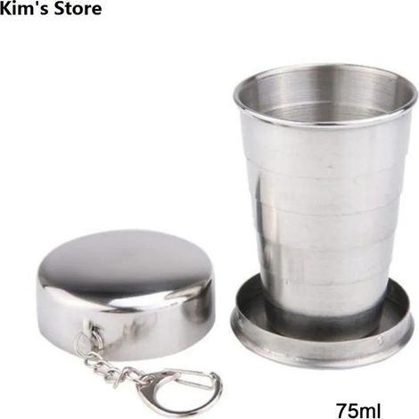 Gobelet voyage pliable inox 70ml avec porte-clés, tasse rétractable, pour randonnée et camping (1/5)