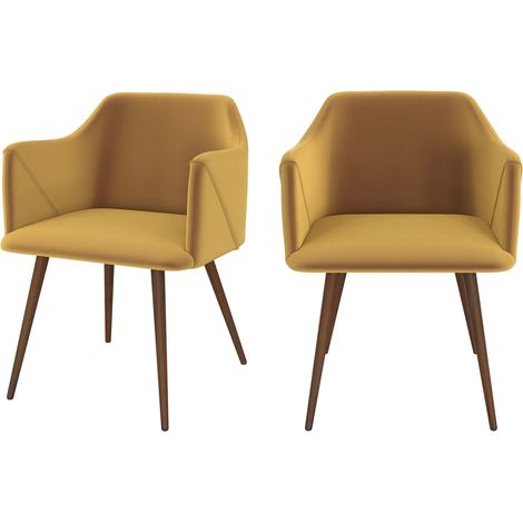 Set de 2 sillas con reposabrazos de terciopelo amarillo mostaza - Daisy