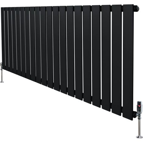 Flat Single Column Radiator & Valves – 600mm x 1400mm – Black (1/5)