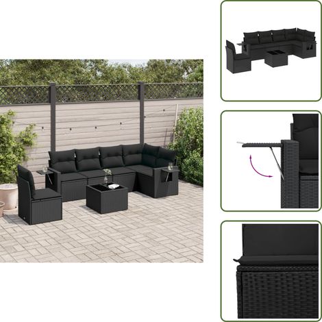 Salon de jardin 7 pcs avec coussins noir résine tressée - Ensemble Salon De Jardin - Meuble De Jardin - Salon Extérieur - Résine Tressée - Rotin Synthétique (1/5)