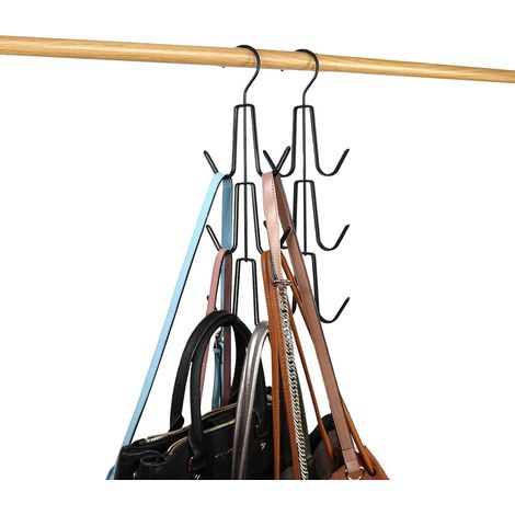 Cintres pour sac à main, porte-sac à main, lot de 2 cintres en métal peu encombrants, organisation de placard, sacs de rangement pour sacs à main, sacs à dos, débardeurs, ceintures (noir) (1/5)