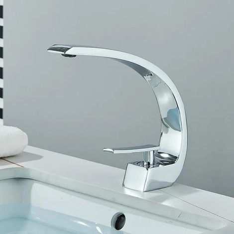 Robinet de lavabo - Mitigeur monotrou à poignée unique - Montage sur plan - Eau chaude et froide - Cartouche céramique - Chromage poli (1/5)