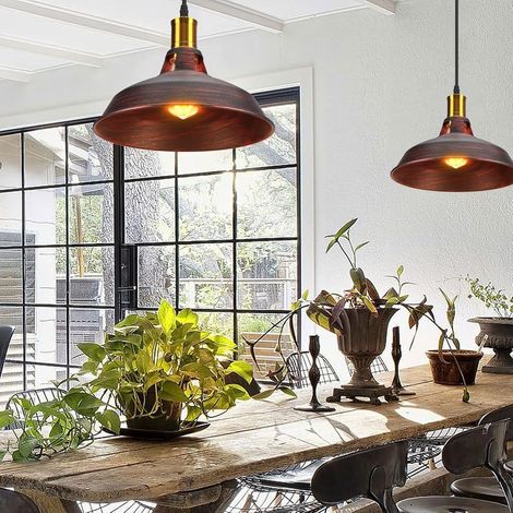 Suspension Luminaire Vintage Rétro Chapeaux 27cm Plafonnier Industrielle en Fer pour Cuisine Salon Cuivre Rouge (1/5)