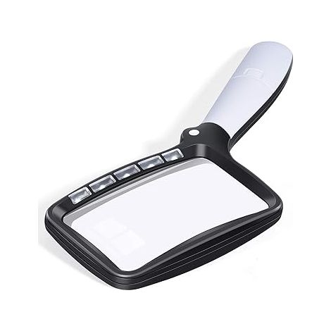 Loupe rectangulaire avec éclairage intégré, grande loupe pliable et portable, 5 LED, 2 modes de luminosité, grossissement x2, idéale pour la lecture