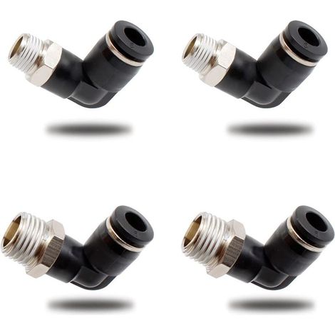 4 Pièces Connecteurs Pneumatiques, Deux Modèles Différents (6MM × 1/4" et 6MM × 1/8") Raccords Rapides à Filetage Mâle, Noir Coude Pneumatique Connecteur, Convient aux Outils de Bricolage (1/5)