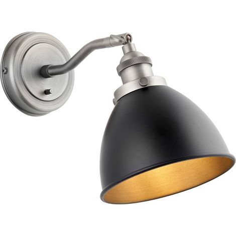 Endon Franklin Lampada da parete in metallo, piastra in peltro invecchiato, vernice nera opaca (1/5)