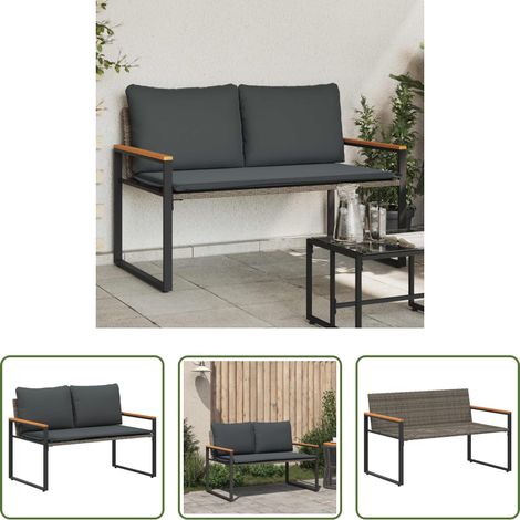 vidaXL Rattanbank - Bank mit Kissen Grau und Dunkelgrau 115 x 65 x 72 cm Rattan (1/5)