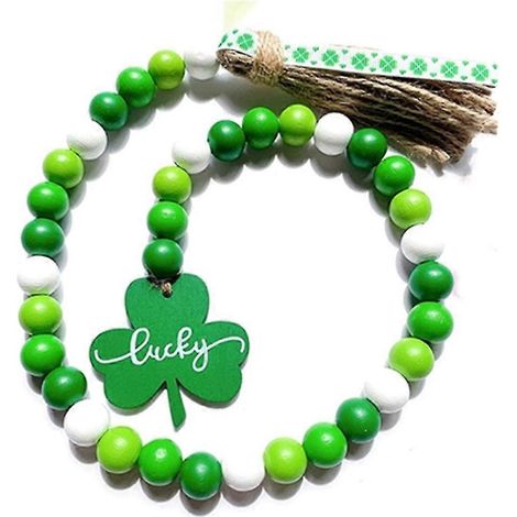 St. Patrick's Day Holzperlenkranz, Bauernhaus-Perlen- und Glücksanhänger, Wandbehang, Ornament, Frühlingsstufe (1/5)