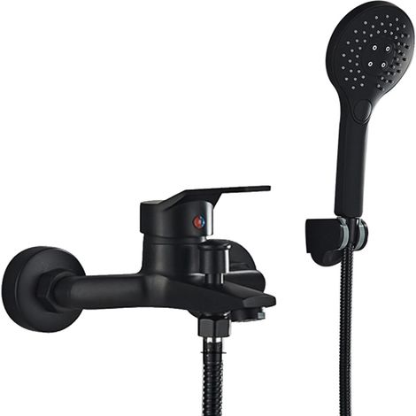 Zamery – Robinet de baignoire mitigeur noir laiton avec douchette 5 modes – Tuyau 1,5 m – Installation rapide – Salle de bains moderne (1/5)
