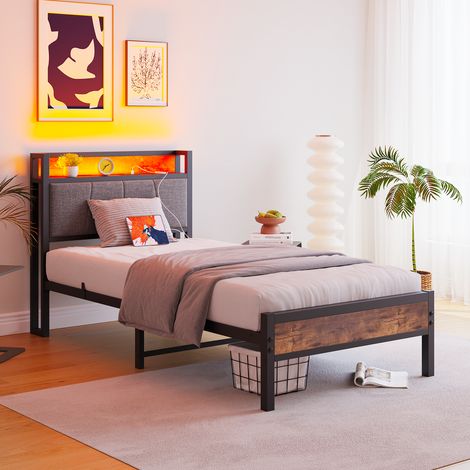 Letto singolo con LED e USB in metallo 90x200 cm OKMYHOME (1/5)