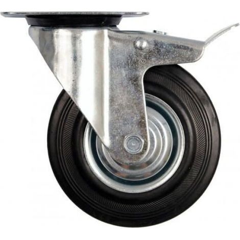 Roue Pivotante - 200 mm - Caoutchouc - A Roulements - 150 Kg - Montage Plat - Meubles Et Chariots - 1 Piece