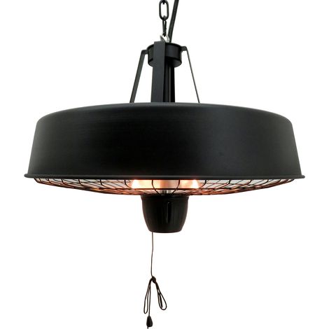 Adjustable Power 1000/2500W Infrared Halogen Electric Patio Light Heater, Ceiling Hanging Mount Black (1/5)
