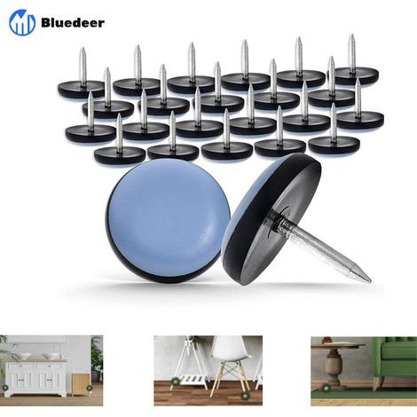 LYERCW - 50 Pièces Patin Chaise Teflon à Clouer 19mm Ronde Patins de Meubles en Teflon Patin de Chaise avec Clou Teflon Patins de Chaise Feutre à clouer pour Chaise Canapé Bureau Table avec clou - Blu (1/4)