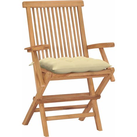 Maison Exclusive - Sedie pieghevoli con cuscini color crema, 4 pezzi, in legno massello di teak. (1/5)