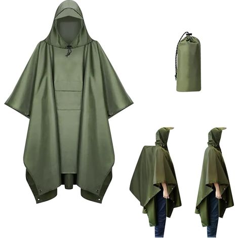 Poncho de Pluie Imperméable Multifonctionnel 3 en 1, Léger Cape de pluie pour vélo avec capuche Homme Femme, Réutilisable Poncho de Pluie avec Poche pour Camping Randonnée Pêche (1/5)
