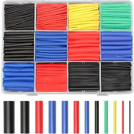 Gaine Thermorétractable 750 Pièces Tube Isolation Électrique 5 Couleurs 12 Tailles Rapport 2:1