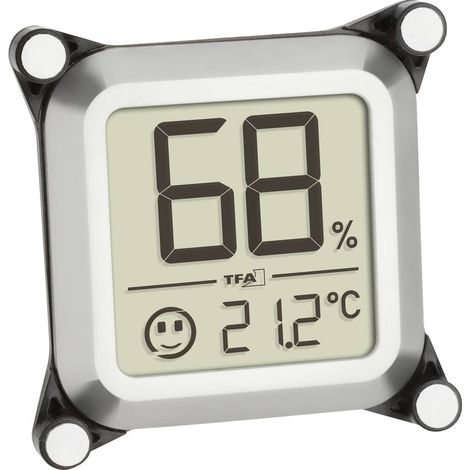 TFA Dostmann Igrometro digitale per sigari, 30.5056.54, da installare nell'armadietto per la misurazione dell'umidità, con indicatore Smiley, argento