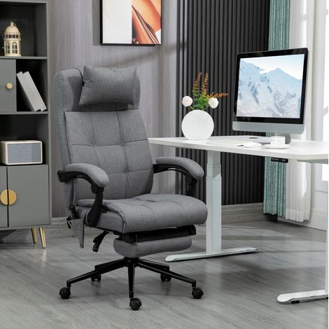 Sedia da ufficio massaggiante imbottita grigia con poggiatesta, poggiapiedi e schienale reclinabile 66x76x112-120 cm (1/5)