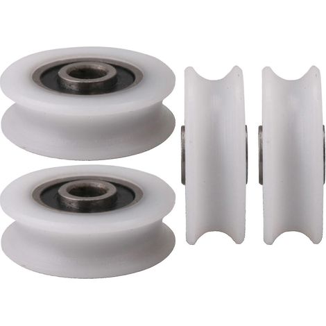 poulies en nylon blanc à gorge en U de 4 mm de diamètre intérieur, 4 x 20 x 6,5 x 7,4 mm, pour porte coulissante (1/3)