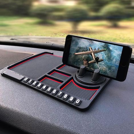 un Support De Tlphone Portable De Tableau De Bord Anti-drapant De Voiture Rouge, Tapis De Tableau De Bord De Voiture, Support De Tlphone Portable (1/5)