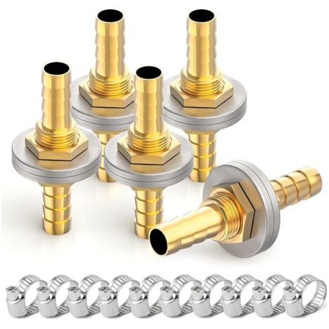 Pair 5 pièces 8MM à 8MM Tuyau en Laiton Barbe à tête traversante hexagonale raccord Droit avec 10 pièces Colliers de Serrage (1/5)