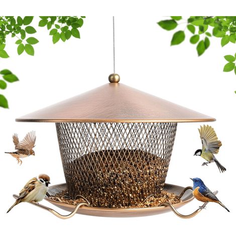 KLVGTIFS PU - Mangeoire suspendue en métal pour oiseaux d'extérieur : grande conception avec toit, capacité de 1,3 kg pour petits oiseaux, résistante aux écureuils et aux intempéries. (1/5)