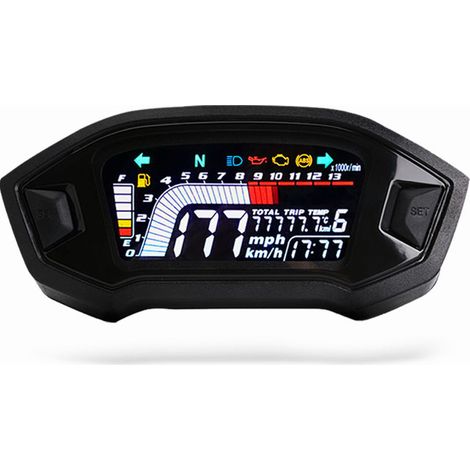 Universeller Motorrad-Tachometer, Drehzahlmesser, digitaler LCD-Kilometerzähler, Tankanzeige, 14.000 U/min, 199 km/h, 1-, 2- und 4-Zylinder-Motoren (1/5)