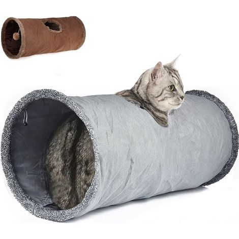 Tunnel pour Chat Jouet Pliable avec Trous pour Chatons Lapins Cochons d’Inde Furet Dia 67x30cm Gris (1/5)